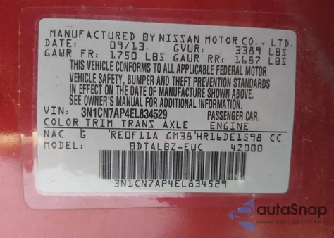 2014 Nissan Sentra z USA, uszkodzony, nr VIN 3N1CN7AE4EL834529